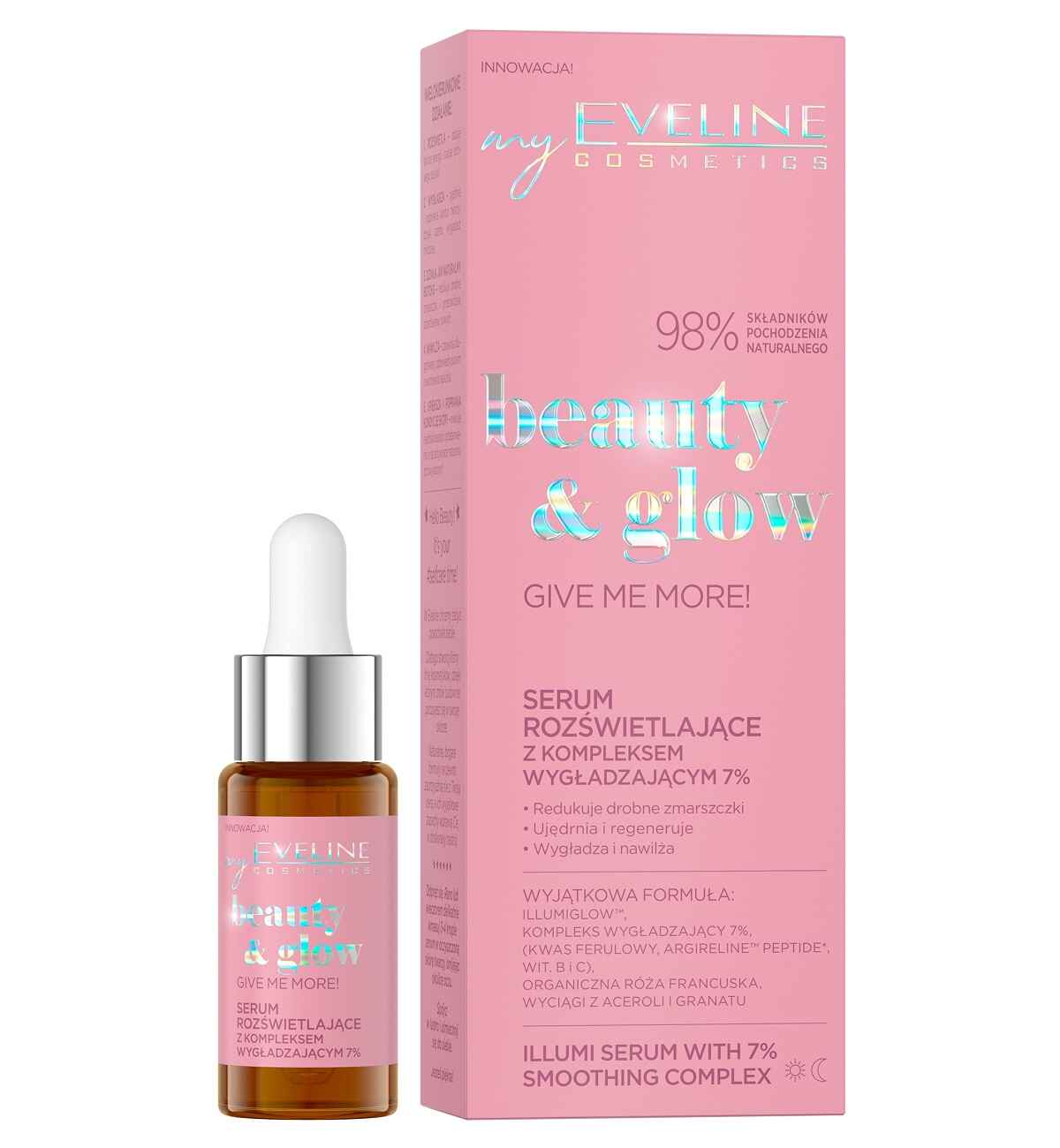 سرم روشن کننده و جوانساز قوی اولاین EVELINE سری BEAUTY & GLOW مدلGIVE ME MORE حجم 18 میل