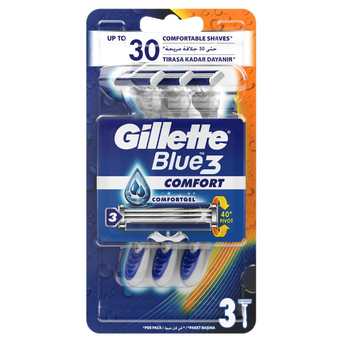 gillette-blue3-comfort-disposable-razor-3-pack خودتراش سه تیغه ژیلت Blue3 Comfort بسته 3 عددی