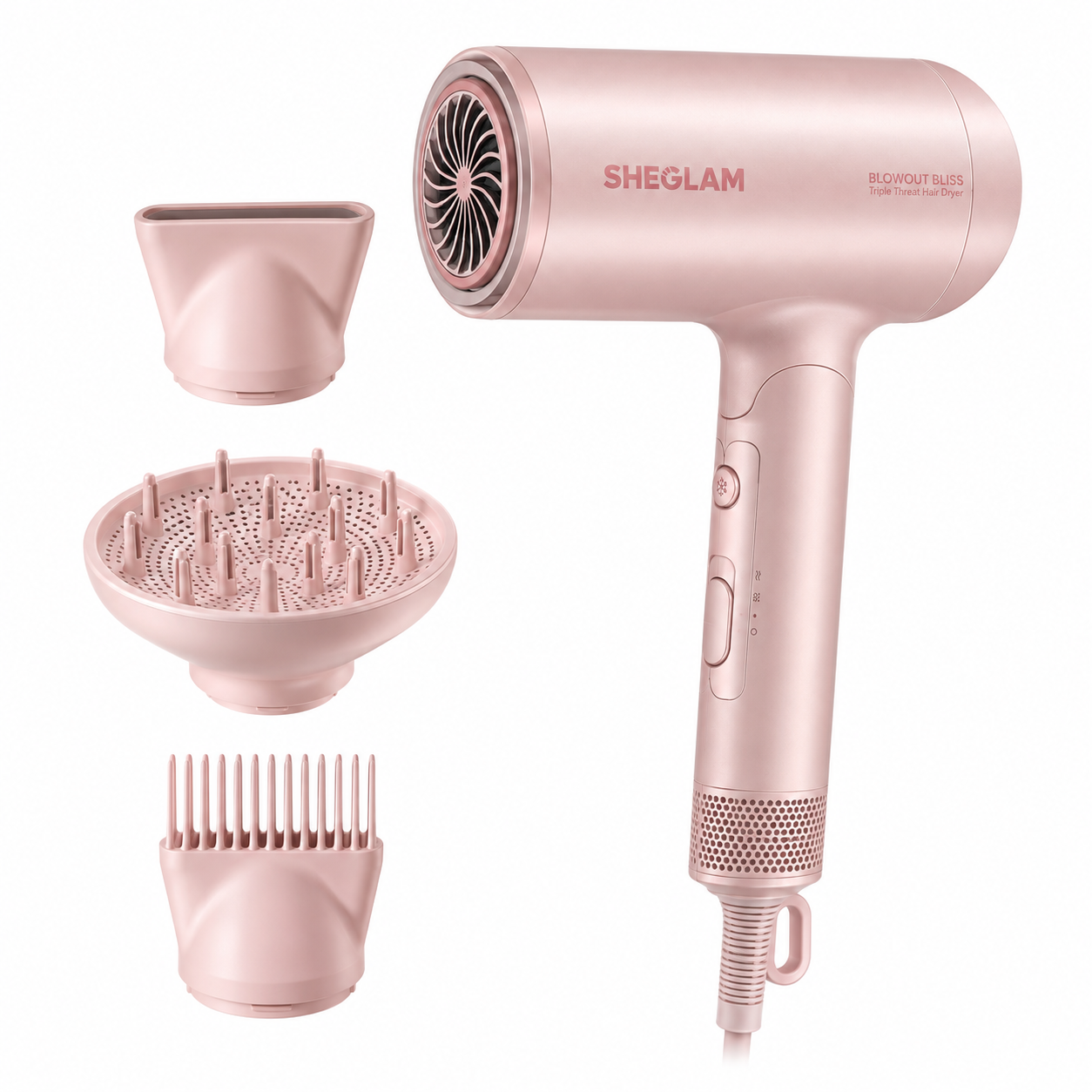 image_2026-10-09_004513196 سشوار سهکاره شیگلم SHEGLAM HAIR 3 in 1 Hair Dryer صورتی - تصویر 1