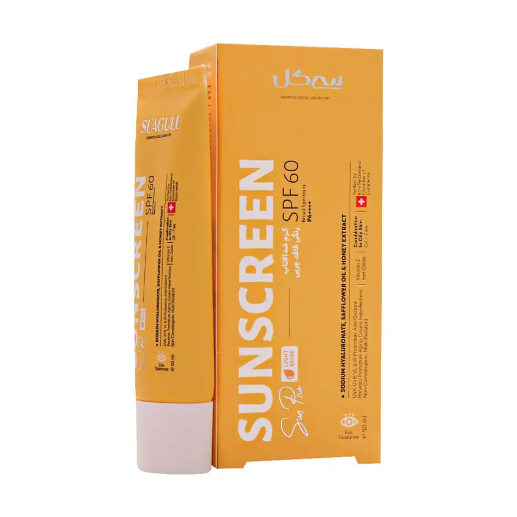 Seagull-Tinted-Sunscreen-SPF-60-cream-Oil-Free-50-ml-light کرم ضد آفتاب سی گل فاقد چربی SPF60 بژ روشن